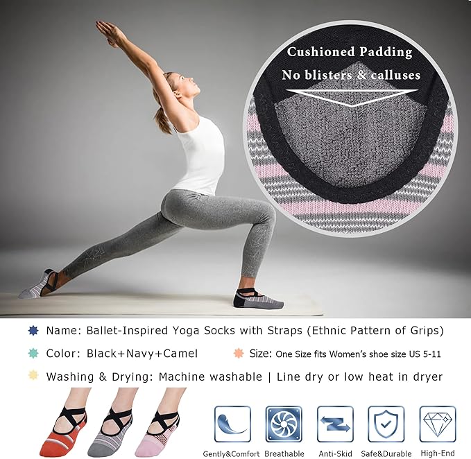 Ozaiic Pilates Socks for Women Non Slip Grip, Yoga Socks with Grippers for Barre, Hospital, Ballet, Dance, Barefoot Workout - Bloomnest