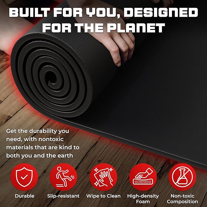 8FT x 4FT Extra Large Exercise Mat - PVC Floor Workout Mat with Carry Bag, Cleaning Cloth - Non slip Thick Workout Mats for Home Gym Flooring, Fitness Training Mat for Weights Pilates Cardio - Bloomnest