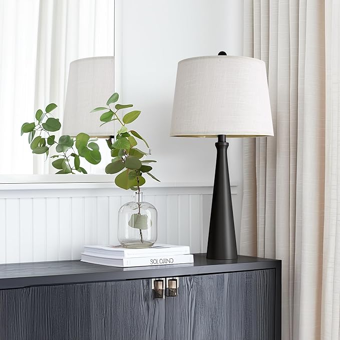 Oneach 25.75" Modern Table Lamp Set of 2, Bedside Lamps with USB Ports, Black Nightstand Lamps Set for Living Room Bedroom House Bedside Home Office Family - Bloomnest