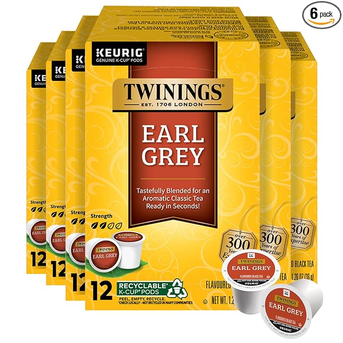 Twinings Earl Grey Black Tea 72 K-Cup Pods for Keurig, 12 Count (Pack of 6), Flavoured with Citrus & Bergamot, Caffeinated, Enjoy Hot or Iced - Bloomnest