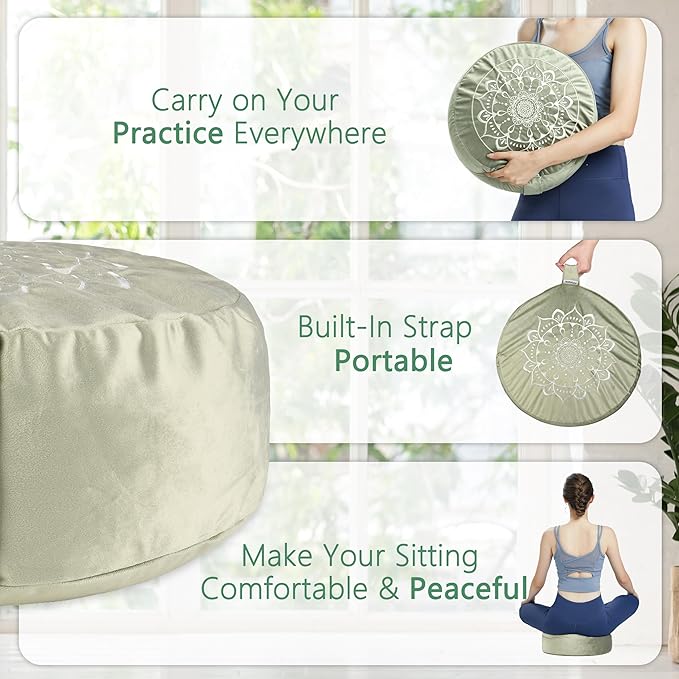 Hihealer Meditation Cushion, Traditional Tibetan Meditation Pillow Velvet Cover - Large Floor Cushion Seating for Adults - Yoga Buckwheat Bolster for Women、Moms - Bloomnest