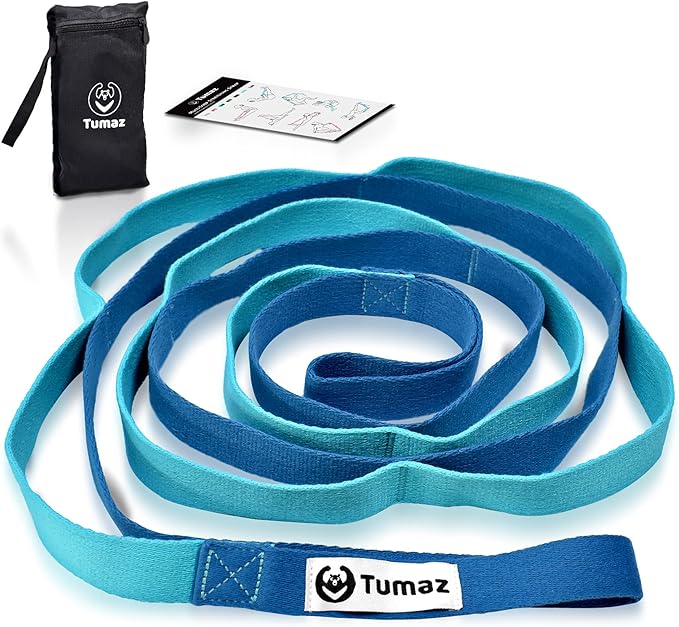 Tumaz Stretching Strap - 10 Loops & Non-Elastic Yoga Strap - The Perfect Home Workout Stretch Strap for Physical Therapy, Yoga, Pilates, Flexibility - [Extra Thick, Durable, Soft] - Bloomnest