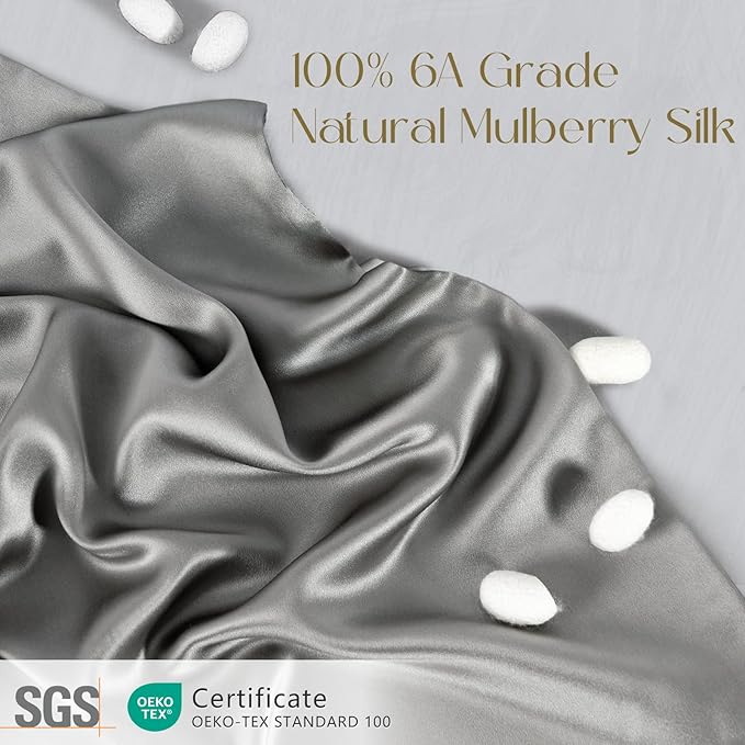 ZIMASILK 100% Pure Mulberry Silk Pillowcase for Hair and Skin Health,Soft and Smooth,Both Sides Premium Grade 6A Silk,600 Thread Count,with Hidden Zipper,1pc (Queen 20''x30'', Gray) - Bloomnest