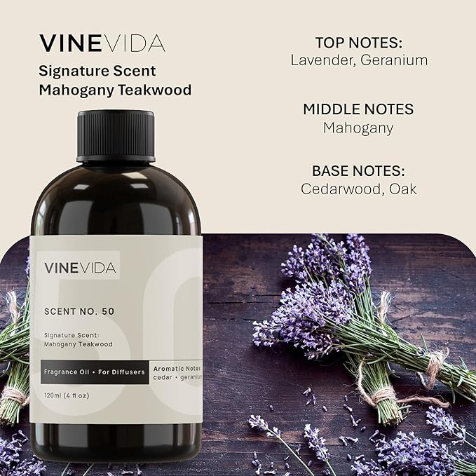 VINEVIDA Mahogany Teakwood Fragrance Oil for Cold Air Diffusers - 4 Fl Oz - Essential Oils for Diffuser Oil Refill & Air Freshener Room Spray - Bloomnest