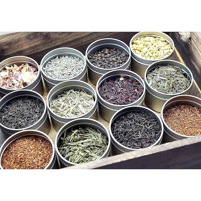 Loose Leaf Tea Sampler Create Your Own Tea Blend Starter Kit w/Sencha, Rooibos, China Black, & Ginger, Lavender, Rose, Lemongrass, Hibiscus Spices - Bloomnest