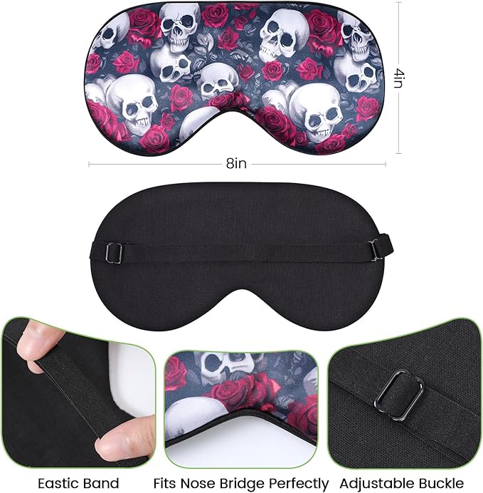 2 Pcs Human Skulls Sleep Halloween Mask for Women Men, Funny Silk Eye Covers for Sleeping, Adjustable Strap & Light Blocking Design, Adult Children's Bedtime Blindfold for Travel and Home Use (Skull) - Bloomnest