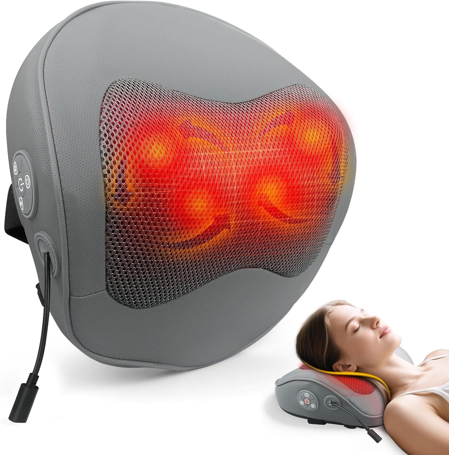 Rechargeable Back and Neck Massager with Heat – New Upgrade Deep Tissue 4D Kneading Massage Pillow for Pain Relief, Electric Shoulder Massager for Neck, Lower Back, Legs, Gifts for Men Women