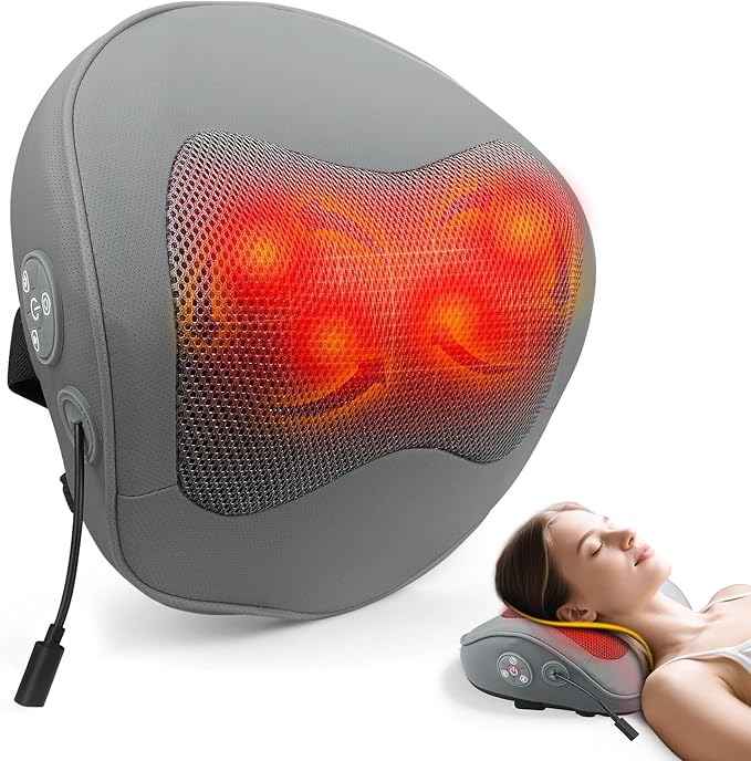 Rechargeable Back and Neck Massager with Heat – New Upgrade Deep Tissue 4D Kneading Massage Pillow for Pain Relief, Electric Shoulder Massager for Neck, Lower Back, Legs, Gifts for Men Women - Bloomnest