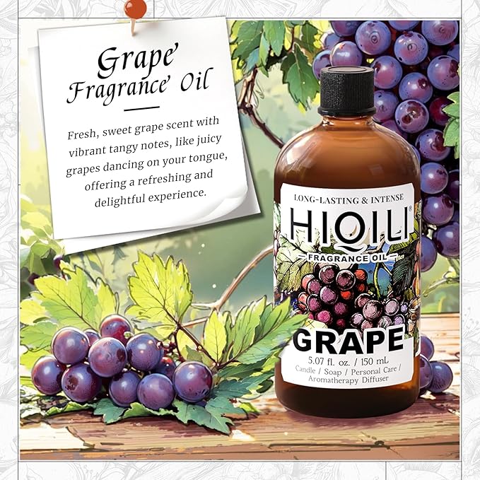 HIQILI Grape Fragrance Oil for Diffuser & Oil Burner, Fruity Scents for Making Candles, Hand Soap, Air Freshener, Long Lasting - 5.07 Fl Oz HIQILI