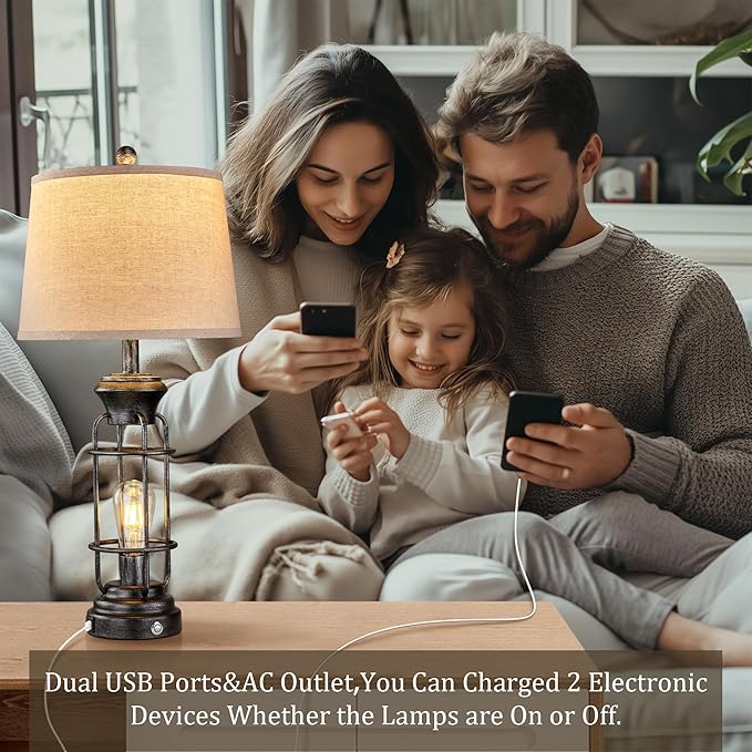 28" Table Lamp for Living Room with USB Charging Ports, Tall Table Lamp Set of 2,3-Way Dimmable Lamps for Bedroom, Bedside Lamp for End Tables, Industrial Nighstand Lamps,Bulbs Included - Bloomnest