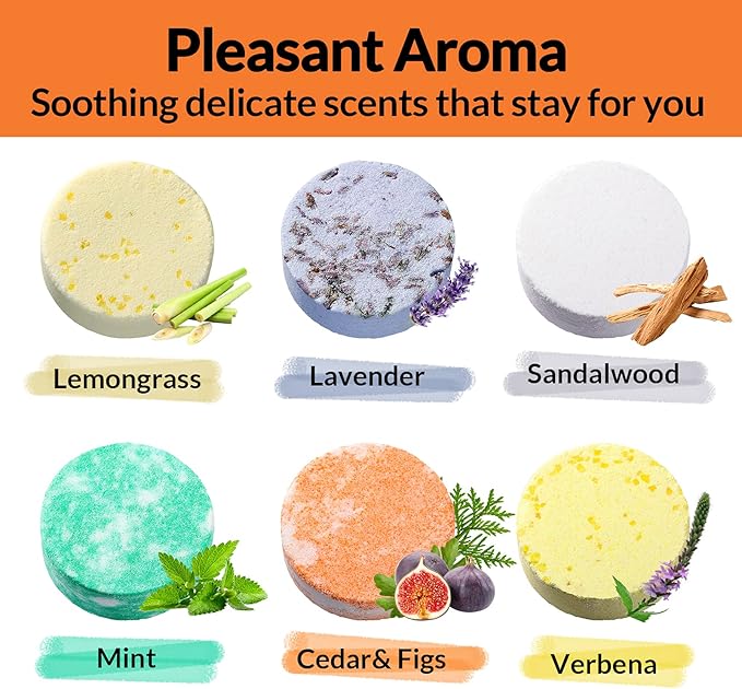 Lagunamoon Aromatherapy Shower Steamers, 6 Piece Variety Pack Handmade Shower Steamers with Pure Essential Oils to Relax, Moisturize for Spa Day, Self Care for Men, Women, Pampering Gifts for Her - Bloomnest