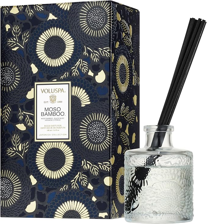 Voluspa Moso Bamboo Scented Reed Diffuser, 3.4 oz, Luxury Bamboo Diffuser, Oil Reed Diffusers for Home, Handcrafted in the USA Voluspa