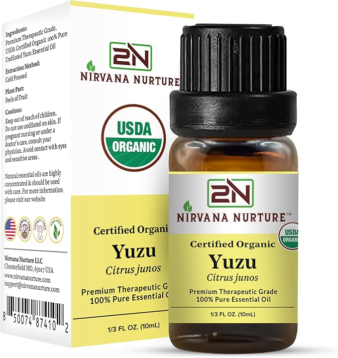 Yuzu Essential Oil, USDA Certified Organic, 100% Pure Undiluted, Aromatherapy Oil for Diffuser, Hair & Skin Care NirvanaNurture