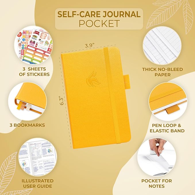 Clever Fox Self-Care Journal Pocket – Daily Reflection Notebook – Mental Health & Personal Development Planner, Meditation & Mood Log (Amber Yellow)