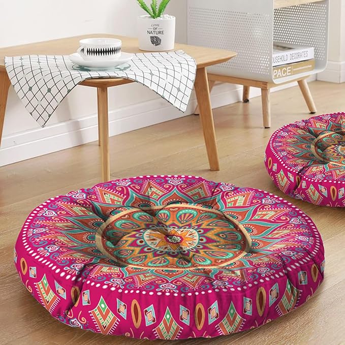 Mandala Meditation Cushion, Boho Meditation Mat, Meditation Pillows for Sitting on Floor, Cushions for Sitting in Home and Outdoor, Round Floor Pillows Cushion Seating for Yoga 22'' X 22'' - Bloomnest