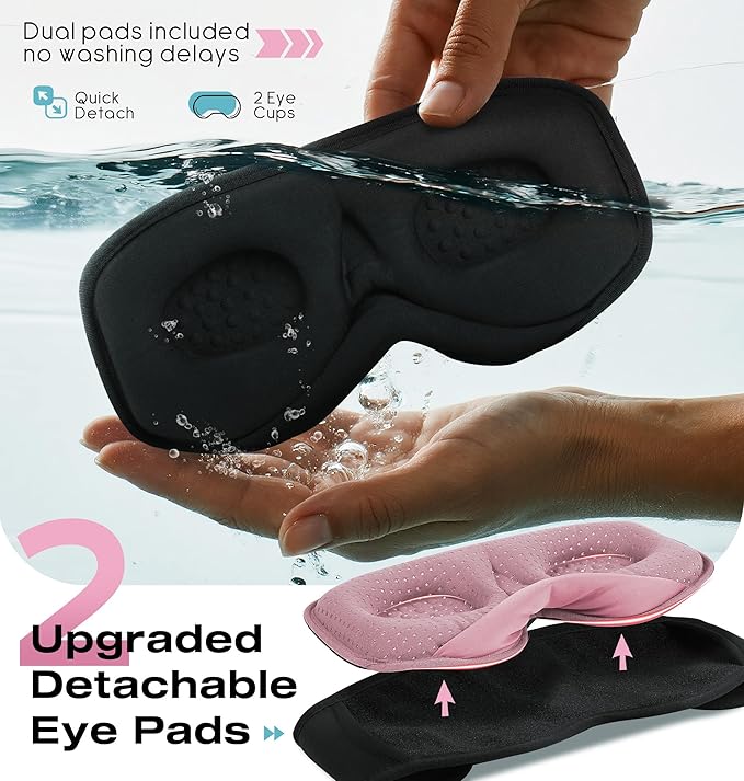 MUSICOZY Sleep Headphones with Bluetooth 5.4 Sleep Mask, Removable 3D Eye Cups for Zero Pressure Comfort, Wireless Bluetooth Eye Mask for Sleeping with Timer - Bloomnest