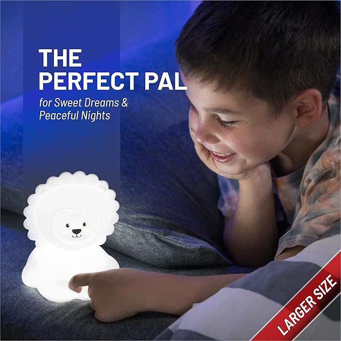 Lumipets Remote Control Silicone Night Light for Kids - Lion Design with 9 Soft Colors & Sleep Timer - Rechargeable, Battery-Operated Lamp for Bedroom | Baby Nursery, Toddler, Girls, Boys - Bloomnest