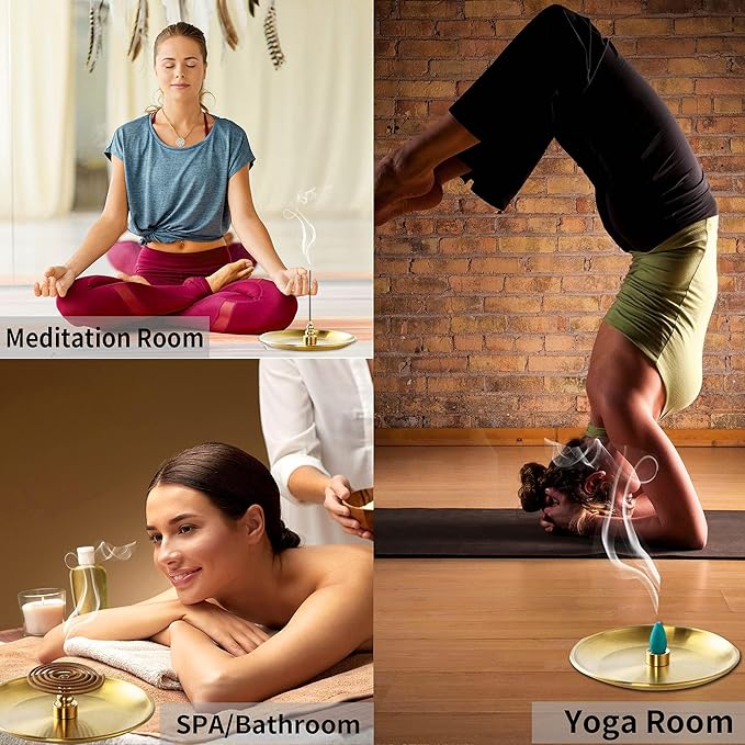3 in 1 Incense Burner - 5.5 Inch Brass Incense Holder for Incense Sticks/Coil Incense/Incense Cones - Metal Gourd-Shaped Ash Catcher for Meditation Yoga Room Home Decor ZX11S - Bloomnest