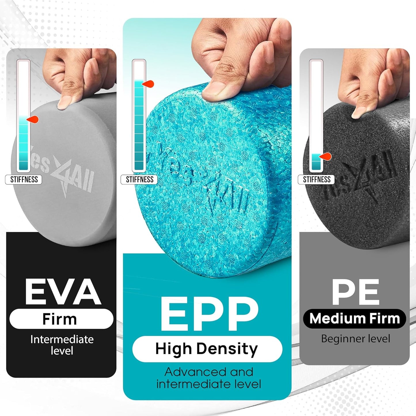 Yes4All High-Density EPP Round Back Roller Foam, Exercise Foam Roller for Yoga, Pilates & Stretching - 12, 18, 24, 36 inch