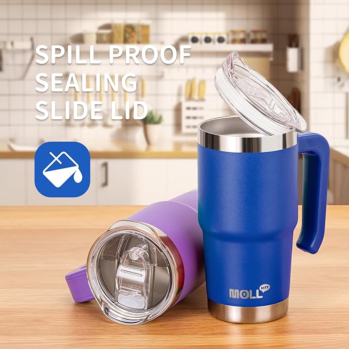 16 oz Tumbler with Handle Reusable Stainless Steel Vacuum Insulated Tumbler Cups with Lid and Straw Travel Mug for Women(Navy) - Bloomnest