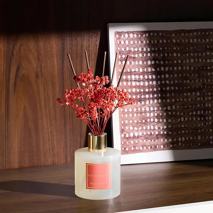 COCORRÍNA Reed Diffuser - Orange Blossom 6.76 Fl.oz Reed Diffuser Sets with Preserved Flowers, Diffuser with 8 Sticks for Bathroom Shelf Decor - Bloomnest