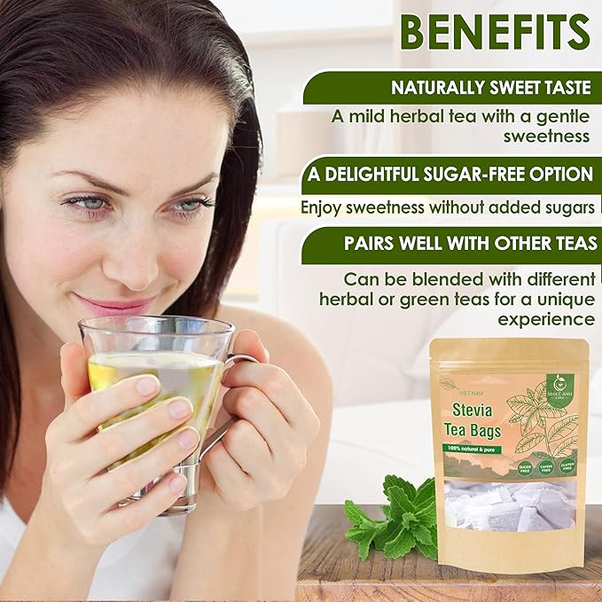 NHAT ANH FARM - Premium Stevia Tea Bags, 100 Stevia Tea Bags, 100% Natural Dried Leaves, Naturally Sweet Herbal Tea, Sugar-Free, Caffeine-Free, No Additives. - Bloomnest