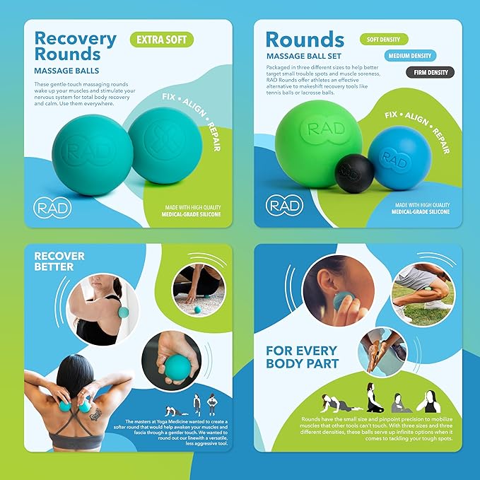 RAD Yoga Bundle for Myofascial Release, Muscle Recovery, & Relaxation – Includes Multi-Use Yoga Block, Neuro Ball Foot Roller, Peanut & Massage Balls in Multiple Sizes & Densities - Bloomnest