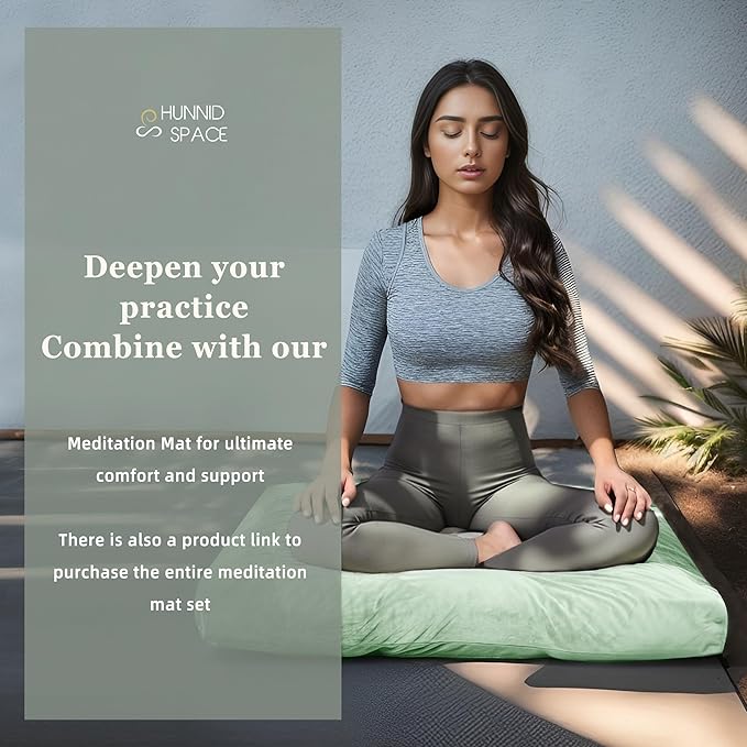 Meditation Zafu Cushion Set with Buckwheat Hulls & Memory Foam - Ergonomic Support for Yoga & Sitting - Removable Machine-Washable Luxury Velvet Cover - for Adults and Kids (Sage Green)