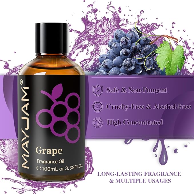 MAYJAM 100ML/3.38FL.OZ Grape Fragrance Oils with Glass Dropper, Essential Oils for Diffusers for Home, Long Lasting Scented Oils for Diffusers Soap Candle Making - Bloomnest