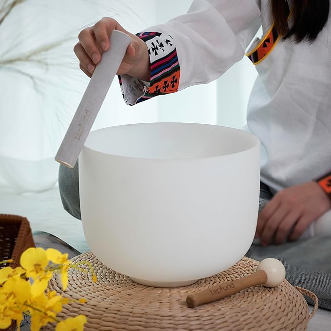 TOPFUND 440Hz C# Note Crystal Singing Bowl Adrenals Chakra 10 inch with Heavy Duty Carrying Case and Suede Mallet