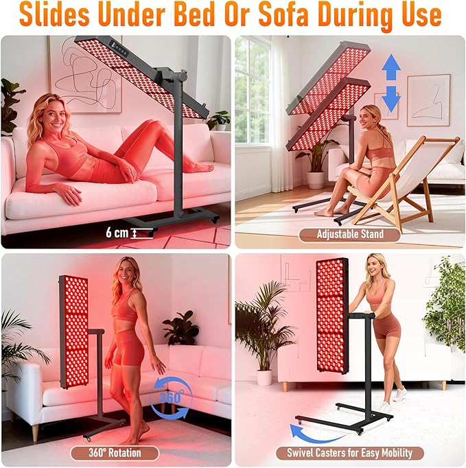 Red Light Therapy for Body and Face, 630nm 660nm 810 nm 830nm 850nm Near Infrared Light Panel with Adjusteble Stand and Timer,300LEDs for Home Use (Black) Home