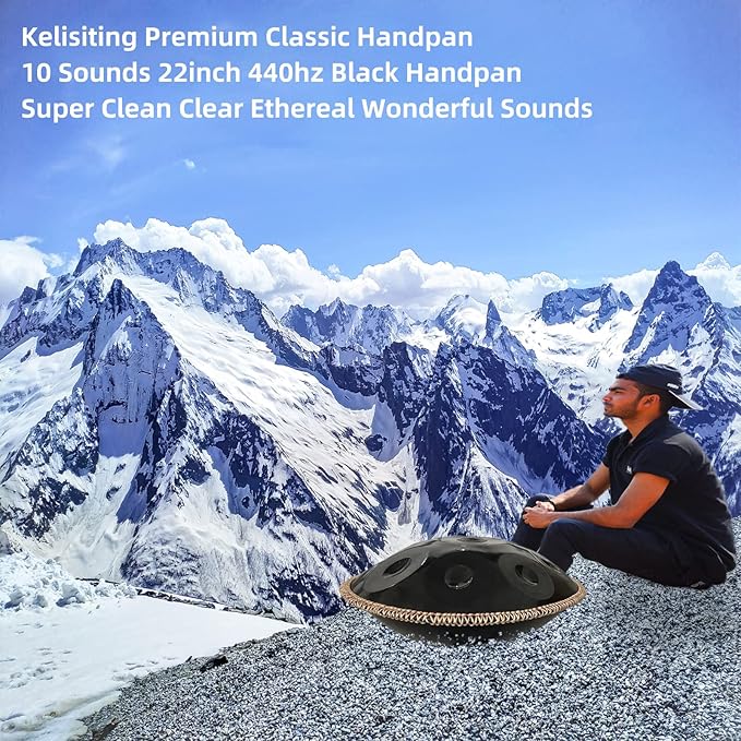 Handpan 432HZ,10 Sounds 22 Inches D Minor Handpan Drum,Premium Steel Hand Pan Instrument for Adults,Classic Black - Bloomnest