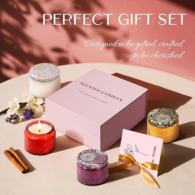 NORVENCE Candles for Women, Scented Candle Gift Set of 4, Scented Candles for Home, Birthday and Christmas Candle Gifts for Women (Vanilla, Lavender, Cinnamon, Jasmine, 14.4 oz) - Bloomnest