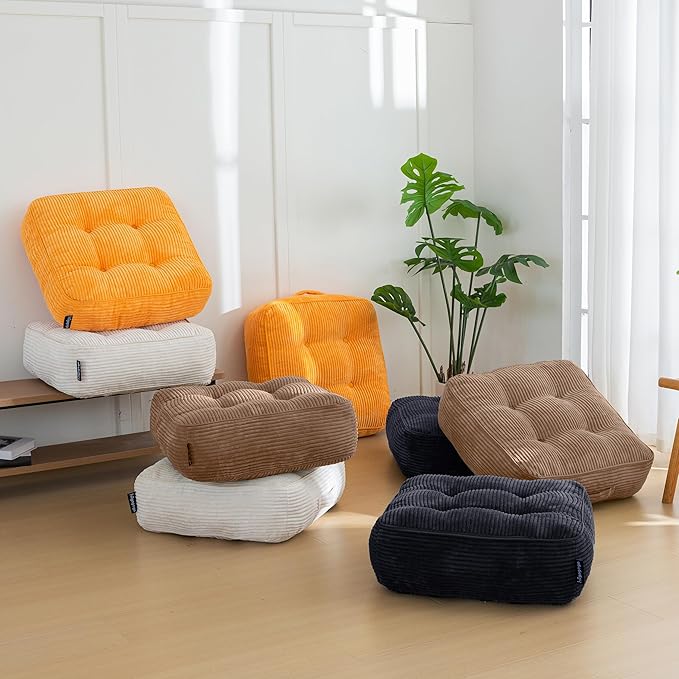 8" Washable Floor Pillow Cushion for Adults, Meditation Cushion Pillow, Large Square Floor Sitting, Removable Tufted Corduroy Cover, for Tatami Living Room or Yoga, 22x22 Inch, 2Pack, Machine Washable - Bloomnest