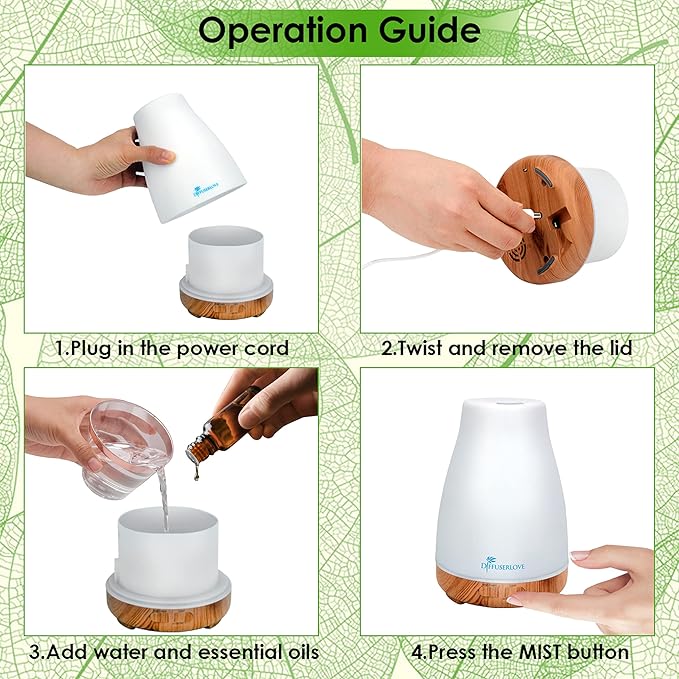 300ML Diffuser Essential Oil Diffuser Remote Control Aromatherapy Diffuser Mist Humidifiers with 7 Color LED Lights for Bedroom Office House Kitchen Yoga - Bloomnest