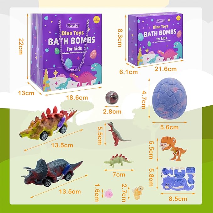 Bath Bombs for Kids with Surprise Toys Inside - 20 Dinosaur Bath Bombs Easter Eggs Gifts, Bubble Bath Fizzers, Kids Bubble Bath with 24pcs Dinosaur Puzzles and 2pcs Car, Boys Easter Basket Stuffers - Bloomnest