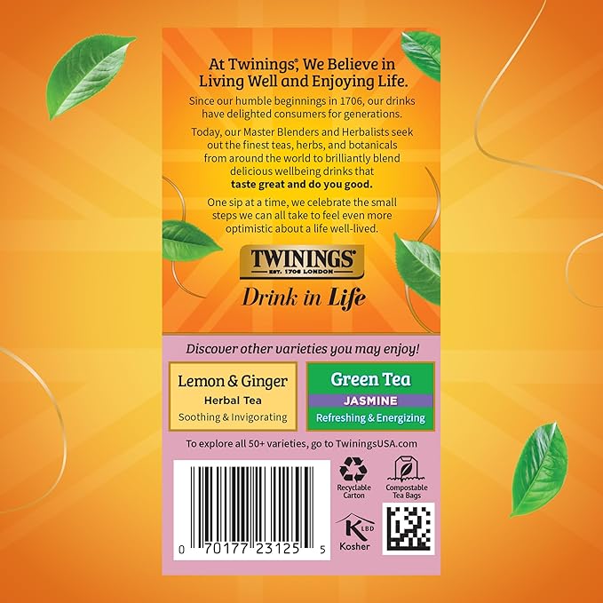 Twinings Pomegranate & Raspberry Herbal Tea Individually Wrapped Bags, 20 Count (Pack of 6), Naturally Caffeine-Free, Enjoy Hot or Iced, 120 Teabags - Bloomnest