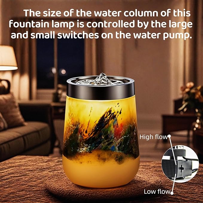 VOREEN Handblown Glass Tabletop Fountain – Yellow Art Glass Water Feature with Gentle Ambient Glow – Optional Aromatherapy for Home, Spa, Office Décor - Bloomnest