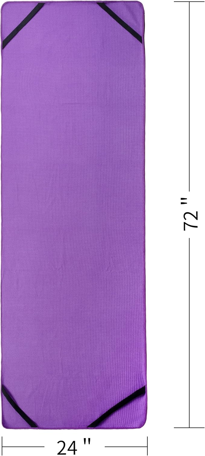 POLYTE Microfiber Hot Yoga Towel Mat with Non-Slip Silicone Grip and Secure Fit Elastic Straps, 24 x 72 in (Purple) - Bloomnest