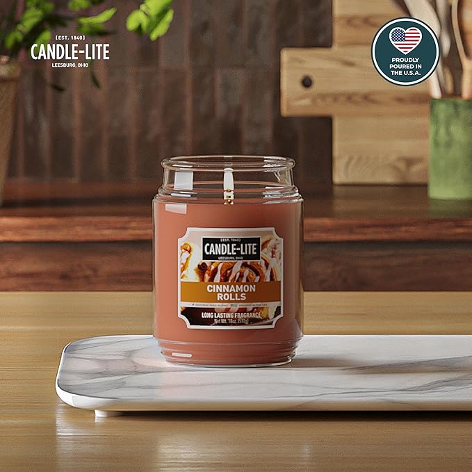 Candle-lite Fall Scented Candles, Cinnamon Rolls, 18 oz Jar, Proudly Poured in The USA, Aromatherapy Candle, Single-Wick with 110 Hours of Burn Time, Perfect for Creating an Inviting Ambiance - Bloomnest