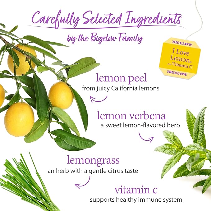 Bigelow Tea I Love Lemon with Vitamin C Herbal Tea, Caffeine Free Tea with Lemon, 20 Count Box (Pack of 6), 120 Total Tea Bags - Bloomnest