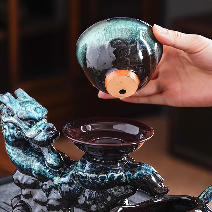 Ceramic Teapot with Infuser Semi Automatic Tea Set Magic Teapot with 8 cups Gradient Color (Gradient Dragon- B) - Bloomnest