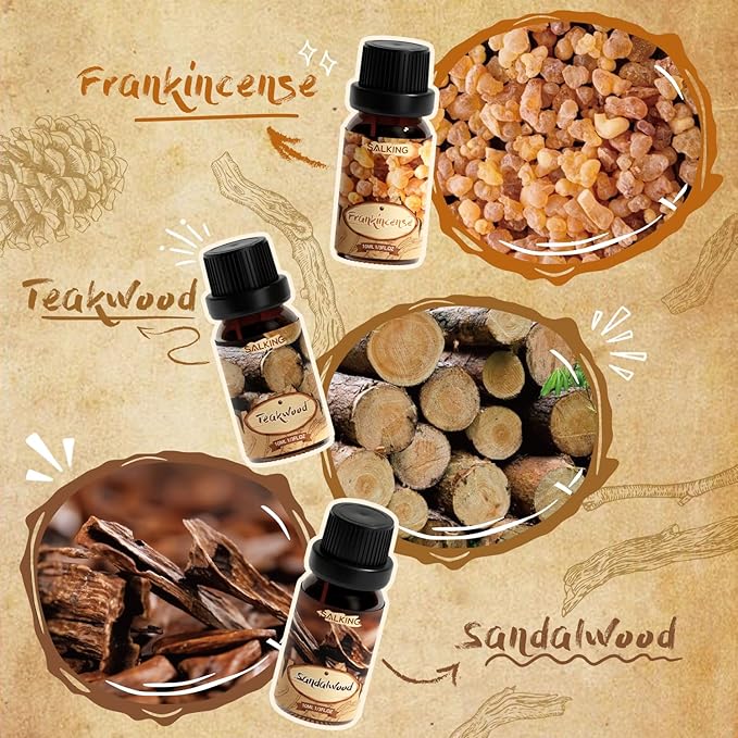 SALKING Woody Essential Oils Gift Set, Natural and Pure Aromatherapy Fragrance Oils for Diffuser, Humidifier, Massage- Frankincense, Teakwood, Sandalwood, Cypress, Cedarwood, Patchouli - Bloomnest