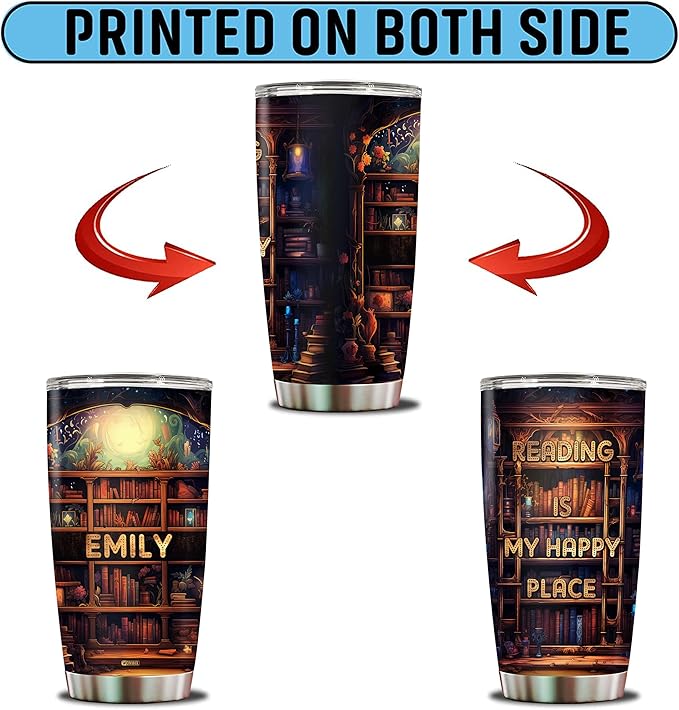 Personalized Book Lovers Tumbler Gifts for Librarian Book Lover Women Readers Bookworm 20oz Travel Cup Coffee Bookshelf Mug Stainless Steel Insulated with Lid - Bloomnest