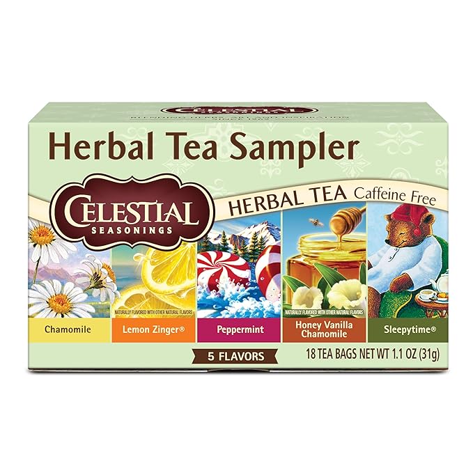Celestial Seasonings Herbal Tea Sampler Variety Pack, Caffeine Free, 18 Tea Bags Box - Bloomnest