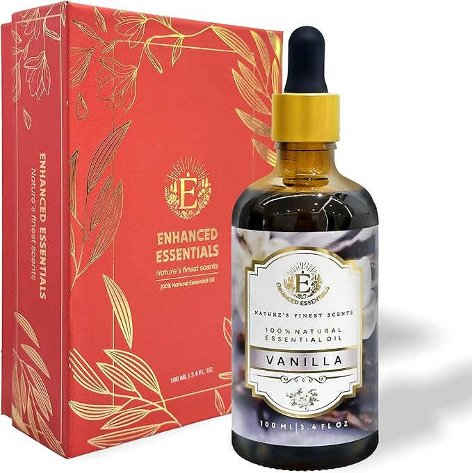 Luxurious Vanilla Essential Oil by Enhanced Essentials|Slow Distilled & Pure|Concentrated Oils for Diffusers,Skin Care, Aromatherapy, Bath,Perfume,Gifting,Soap & Candle Making|3.38 Fl Oz (100 ml) Bloomnest