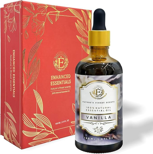 Luxurious Vanilla Essential Oil by Enhanced Essentials|Slow Distilled & Pure|Concentrated Oils for Diffusers,Skin Care, Aromatherapy, Bath,Perfume,Gifting,Soap & Candle Making|3.38 Fl Oz (100 ml) Bloomnest