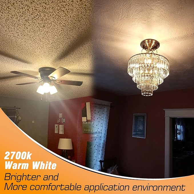 E12 Candelabra LED Light Bulbs 60 Watt Equivalent 6W 2700K Warm White 550lm Non-dimmable 120 Volt C7 T6 E12 Small Base for Chandeliers Pendant Ceiling Fan Lighting Table Salt Lamp, 4 Pack - Bloomnest