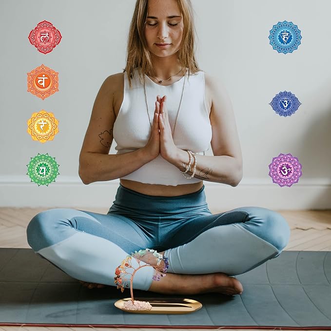 ZenBless 7 Chakra Healing Crystal Tree Incense Holder Palo Santo Sage Burner Brass Ash Catcher for Incense Sticks Coil Cones Yoga Meditation Zen Spiritual Room Home Decoration (Oval) - Bloomnest