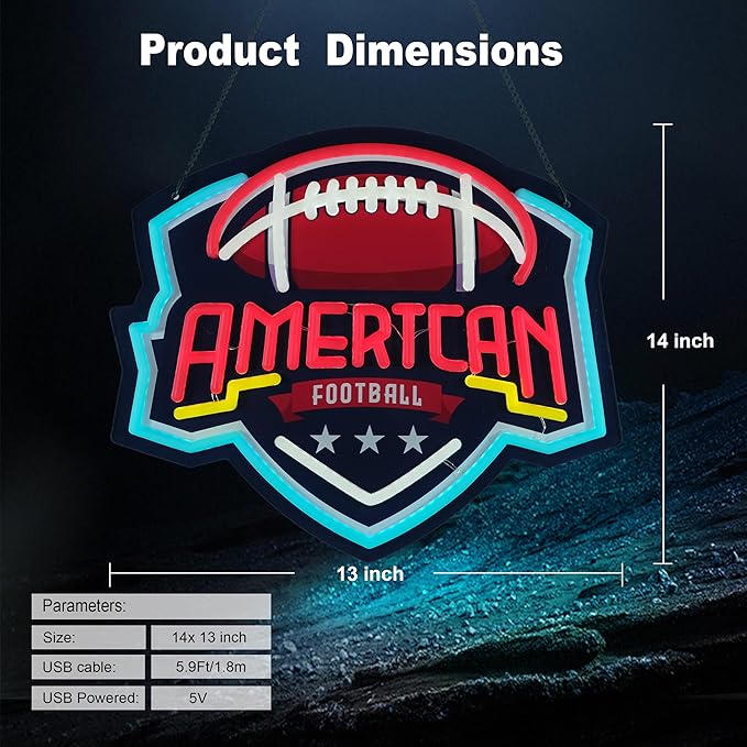 Rugby Neon Sign,Innovative Integral Forming Process,With Dimmable Switch For All Holiday Party and Home Decoration - Bloomnest